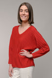 L/S LUREX V-NECK SWEATER- Red