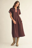 Brown Solid Midi Dress w/ Side Slit M51192