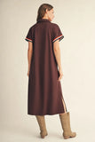 Brown Solid Midi Dress w/ Side Slit M51192