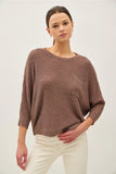 Front Pocket Dolman Long Sleeve Knit Sweater- Cocoa 64362