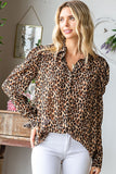 Leopard Puff Sleeve Button Up Chiffon Blouse