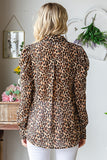 Leopard Puff Sleeve Button Up Chiffon Blouse