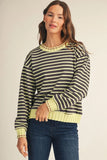 Stripe Top w/ Sweater Edge Detail- Charcoal Mix G51272