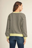 Stripe Top w/ Sweater Edge Detail- Charcoal Mix G51272