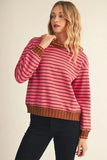 Stripe Top w/ Sweater Edge Detail- Pink Mix G51272