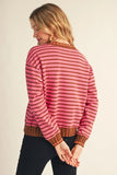 Stripe Top w/ Sweater Edge Detail- Pink Mix G51272