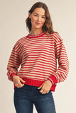 Stripe Top w/ Sweater Edge Detail- Taupe Mix G51272