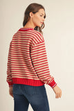 Stripe Top w/ Sweater Edge Detail- Taupe Mix G51272
