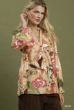 Floral Print V-Neck Blouse- Beige N7227