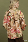 Floral Print V-Neck Blouse- Beige N7227