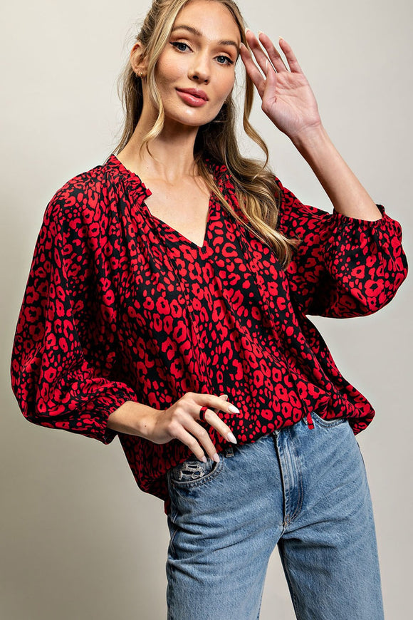 Red Animal Print Top