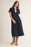 Black Solid Midi Dress w/ Side Slit M51192