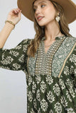 Green Abstract Border Print Midi Dress K0531