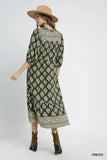 Green Abstract Border Print Midi Dress K0531