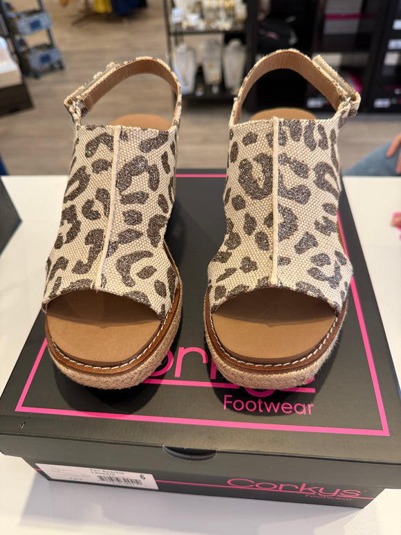 Corky’s K Bye Wedge- Tan Sparkle Leopard