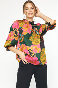 Black Floral Print Top