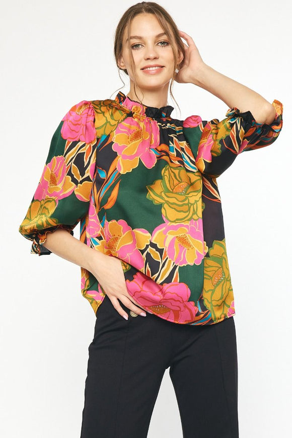 Black Floral Print Top