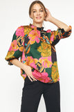 Black Floral Print Top