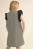 Striped Print Dress w/ U-Neck- Black G12539