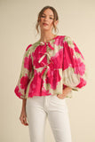 Hot Pink Print Bow Ties Peplum Top