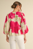 Hot Pink Print Bow Ties Peplum Top