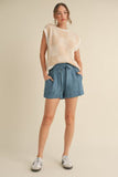 Washed Denim Shorts w/ Drawstring