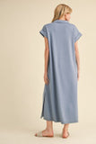 Denim Solid Midi Dress