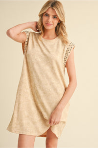 Oatmeal Washed Solid Dress w/ Stud Sleeve S41261