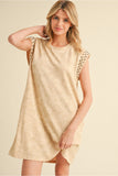 Oatmeal Washed Solid Dress w/ Stud Sleeve S41261