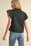 Black Textured Top w/ Pearl Detail