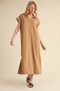 Taupe Solid Midi Dress