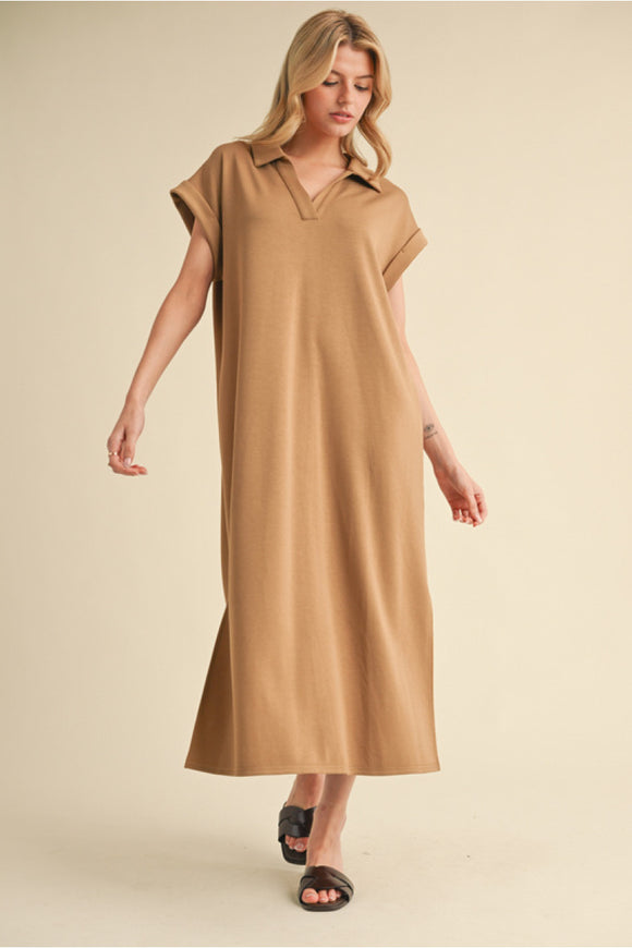 Taupe Solid Midi Dress
