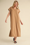 Taupe Solid Midi Dress