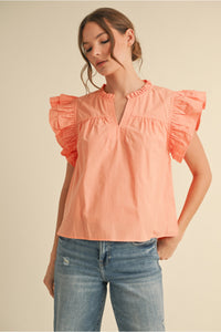 Salmon Frilled Neck Top G12588