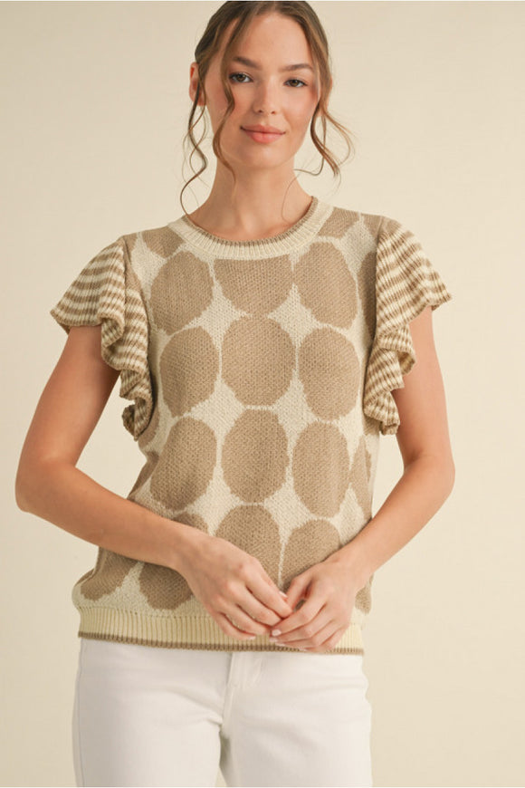 Taupe Dot/Stripe Knit Top