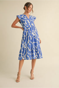 Blue Print Midi Dress H9904