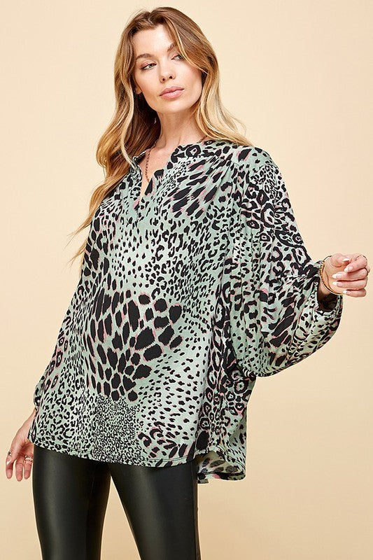 Dusty Olive Loose Fit Print Tunic