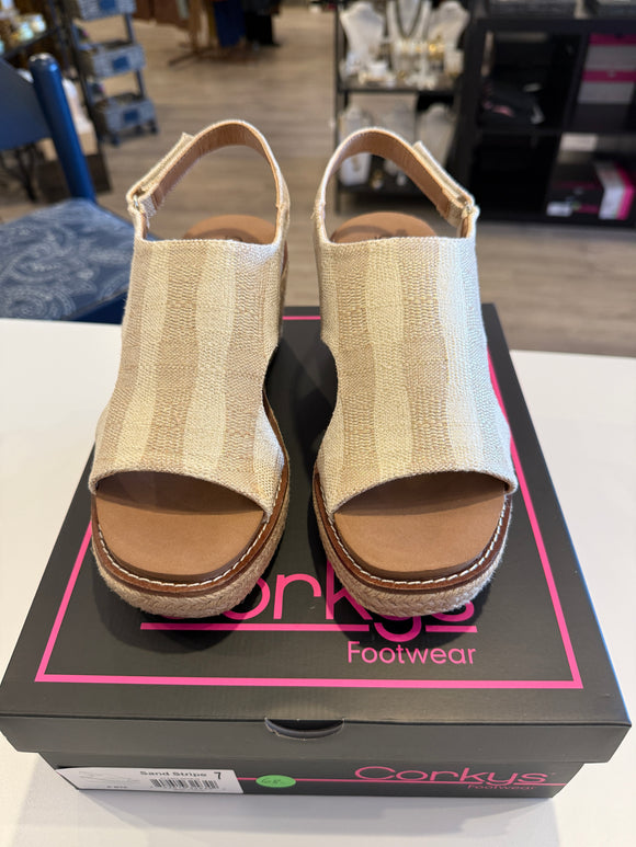 Corky’s K Bye Wedge Sandals- Sand Stripe