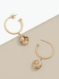 Marbled Beige Bead Hoop Earring