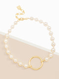 Pearl Collar Necklace with Circle Charm