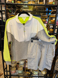 L/S COLOR BLOCK MOCK NK TOP W/ZIPPER/PULL ON CARGO SHORT