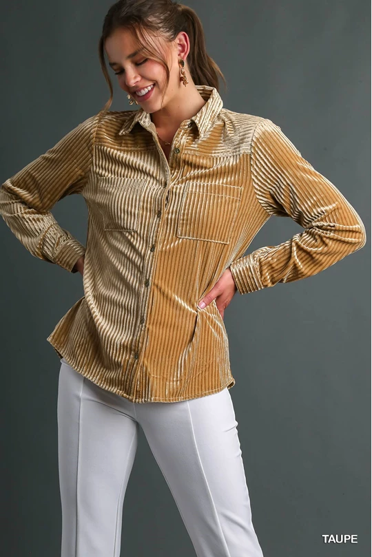 Stripe Textured Velvet Button down Shirt