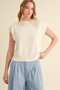 Ivory Solid Knit Mock Neck Top