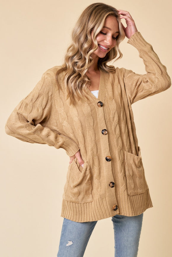 Camel Cable Sweater Cardigan
