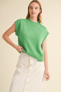 Apple Green Solid Knit Mock Neck Top H12313