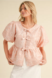 Blush Floral Embroidered Peplum Top