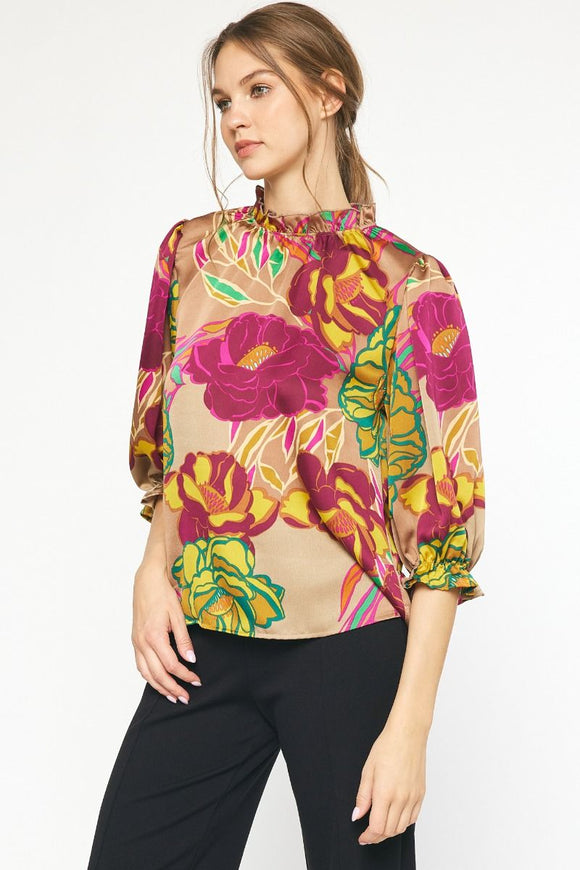 Taupe Floral Print Top