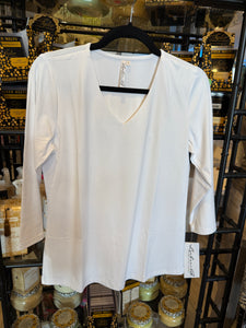 V-Neck 3/4 Slv Top- White