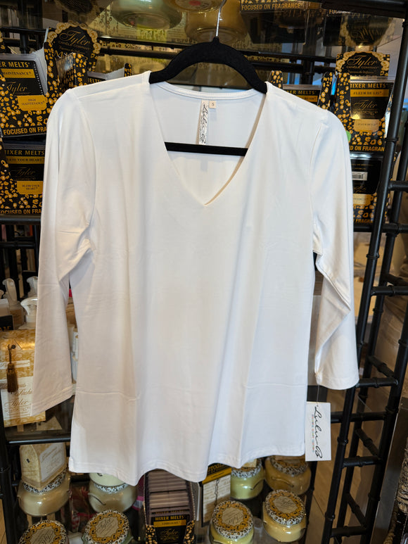 V-Neck 3/4 Slv Top- White