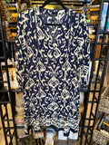 3/4 SLV DRESS W/BORDER PRINT- Jet Blue